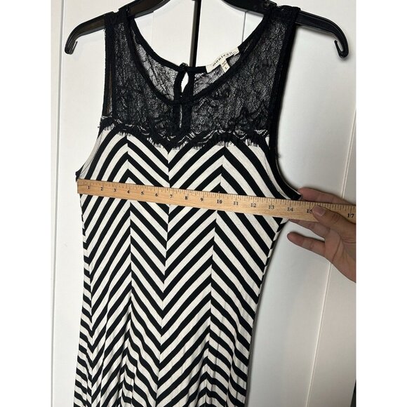 MONTEAU WOMEN'S STRIPED LACE‎ TANK MAXI DRESS BLACK & WHITE Large - Picture 2 of 8